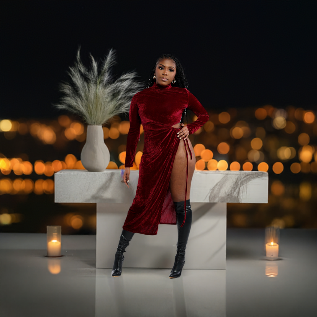 FREAKUM VELVET DRESS W/SPLIT