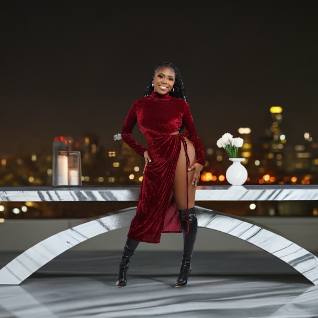 FREAKUM VELVET DRESS W/SPLIT