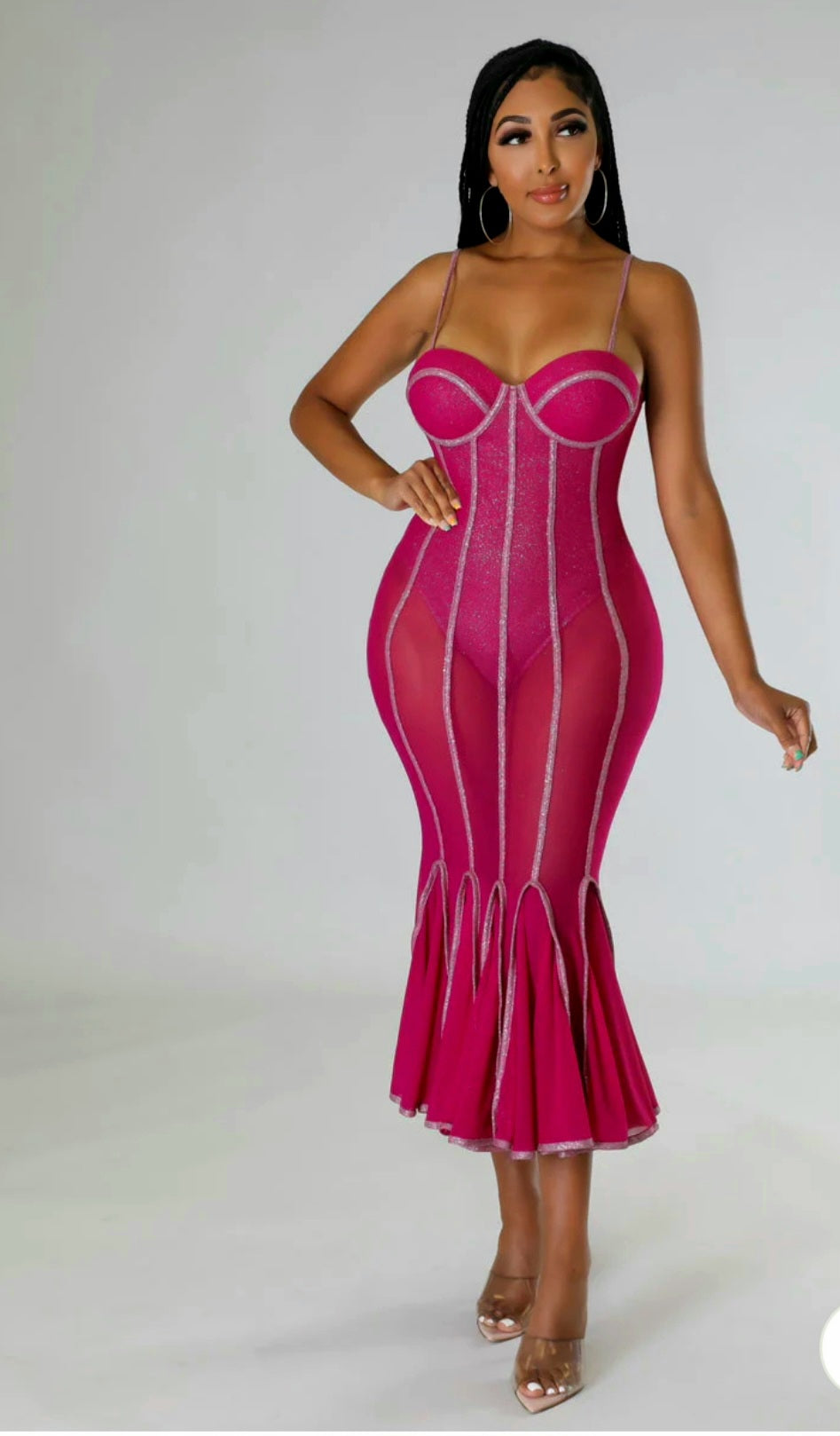 STARLIGHT PINK MEST RUFFLE DRESS