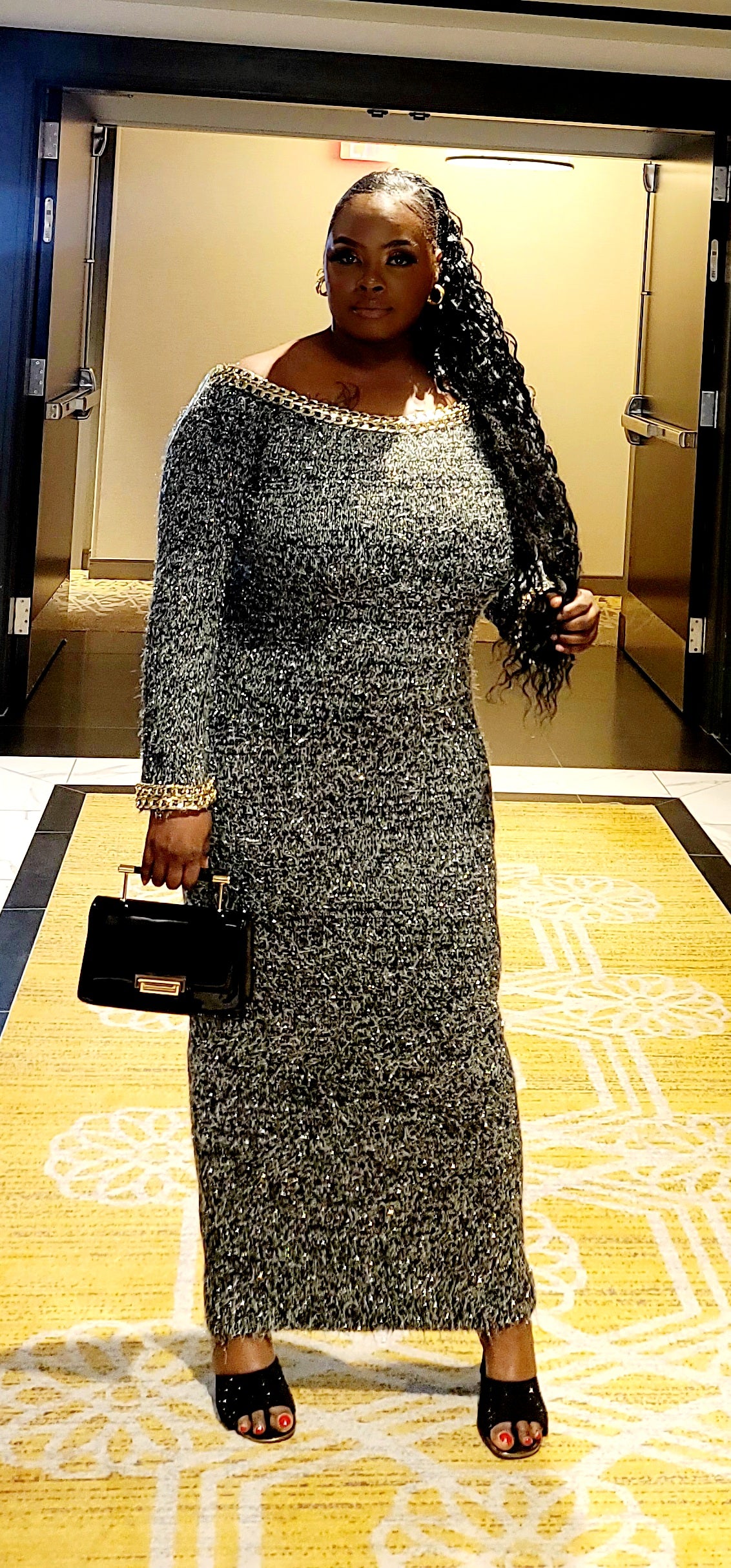 It's A Grey Day Gold Chain Sweater Dress