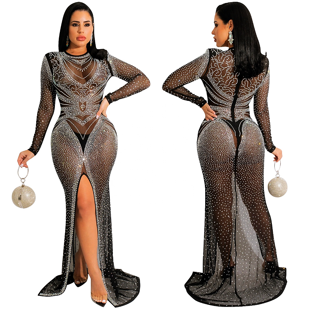 Black & Classy Rhinestone Evening Dress