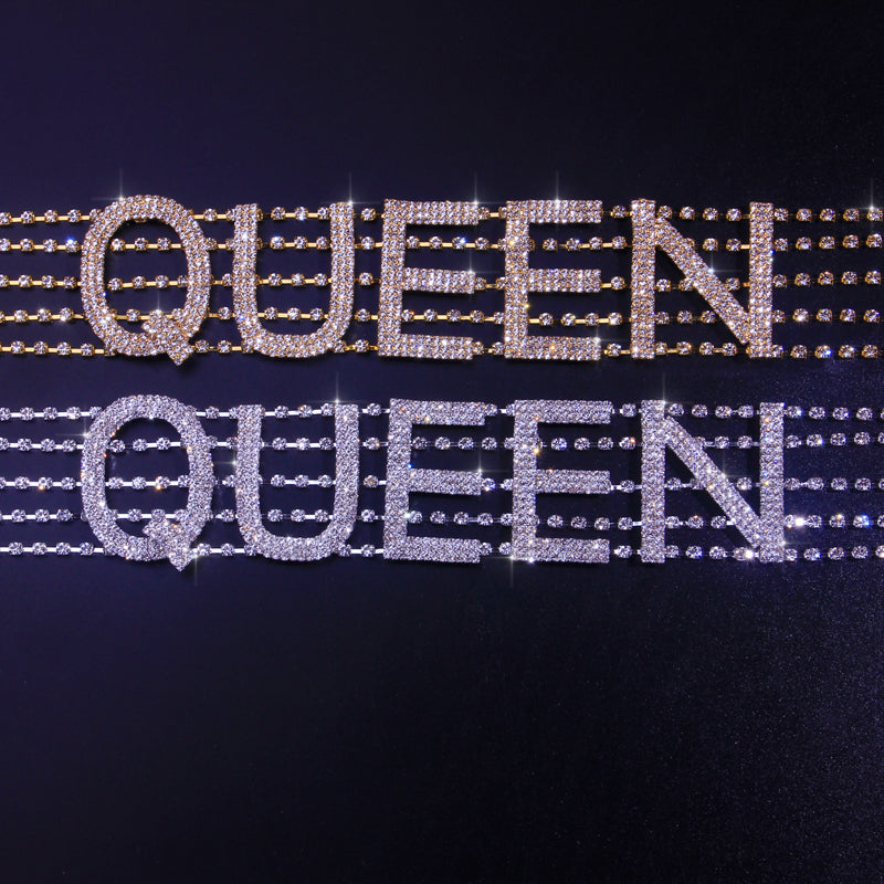 FANCY, QUEEN, SEXY- Rhinestone Letter Choker