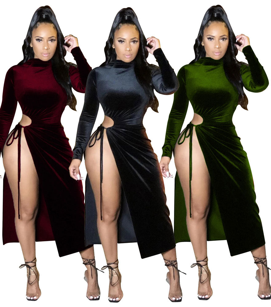 FREAKUM VELVET DRESS W/SPLIT