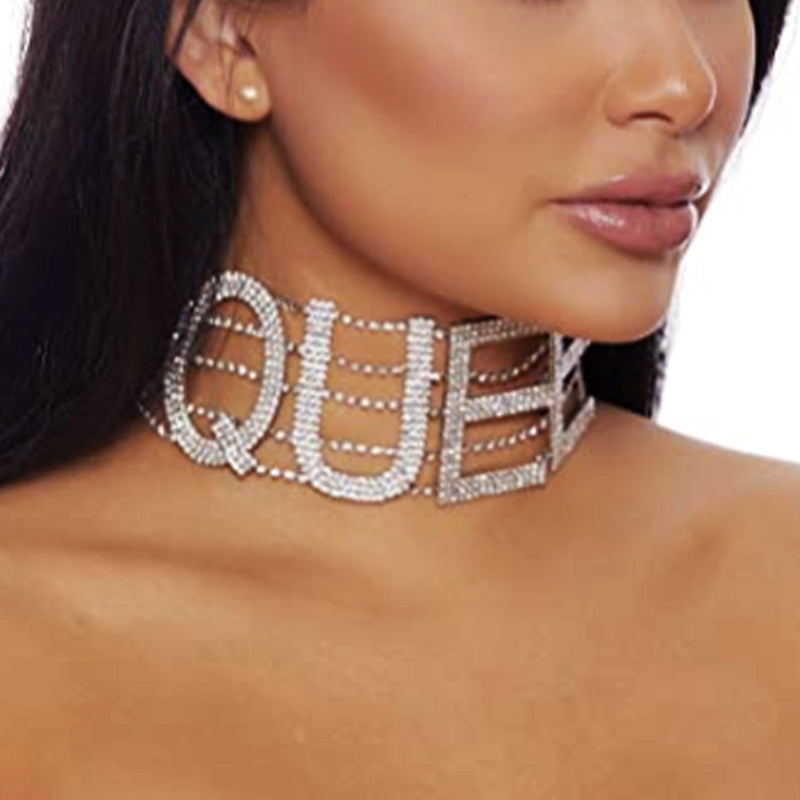 FANCY, QUEEN, SEXY- Rhinestone Letter Choker