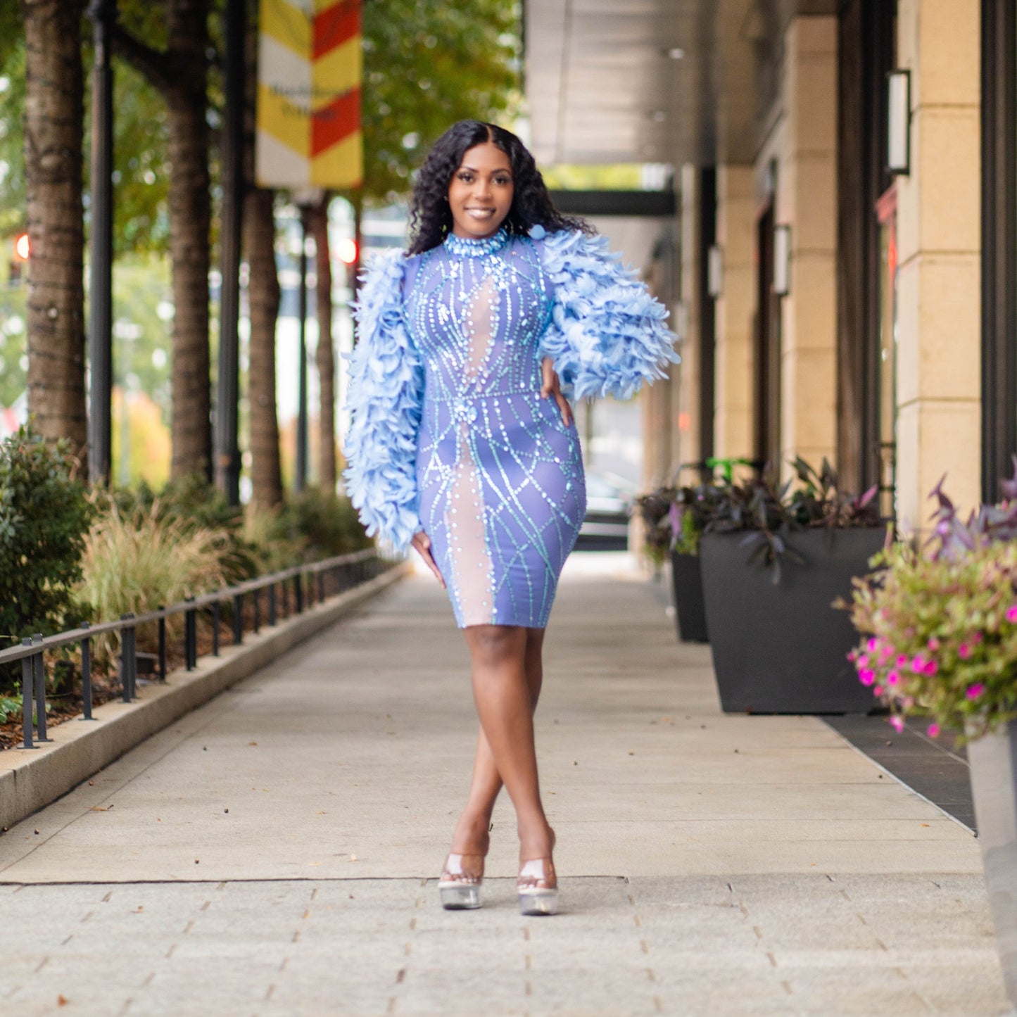 Feather Me Baby Blue Diamond Dress