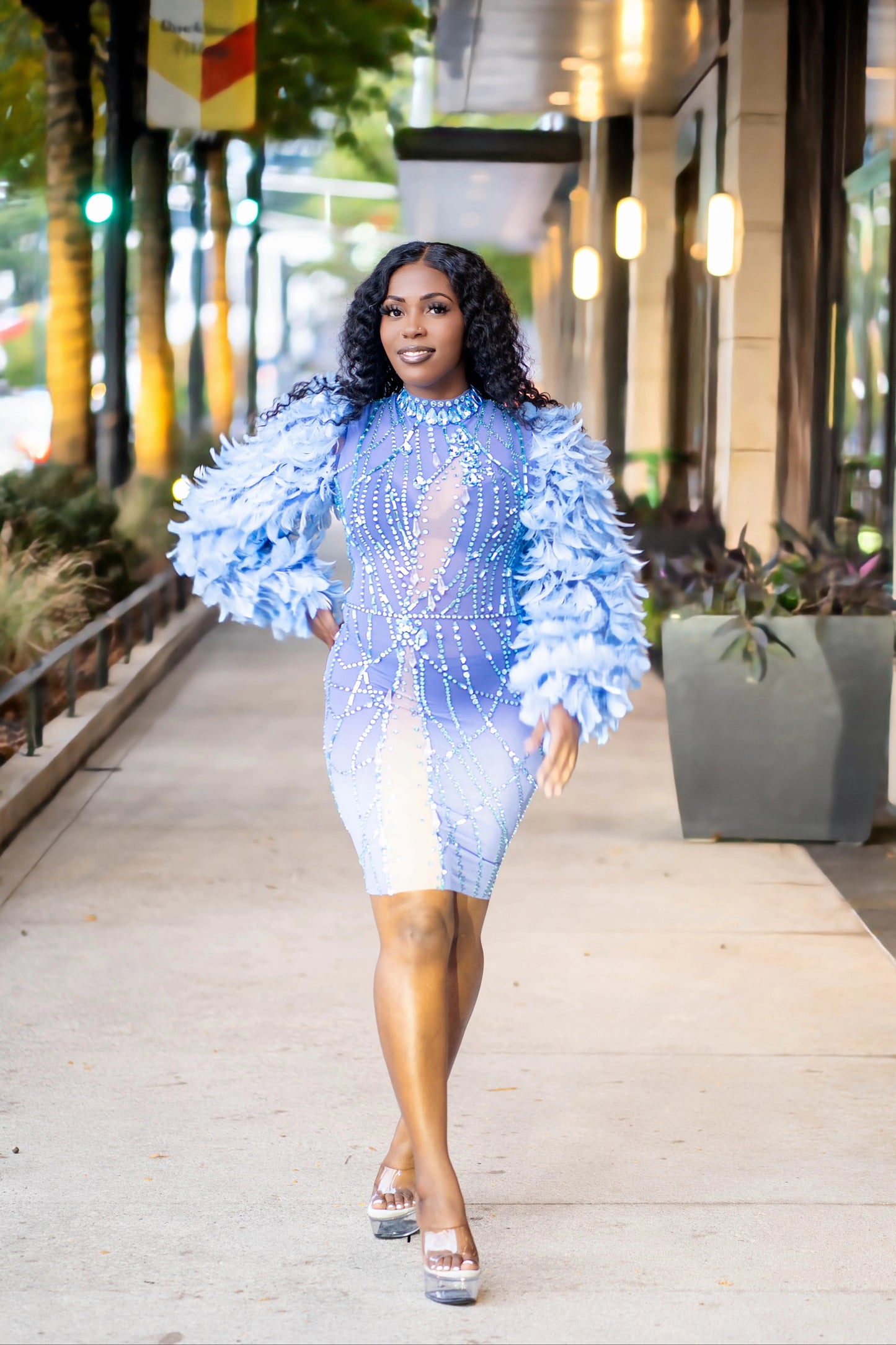 Feather Me Baby Blue Diamond Dress