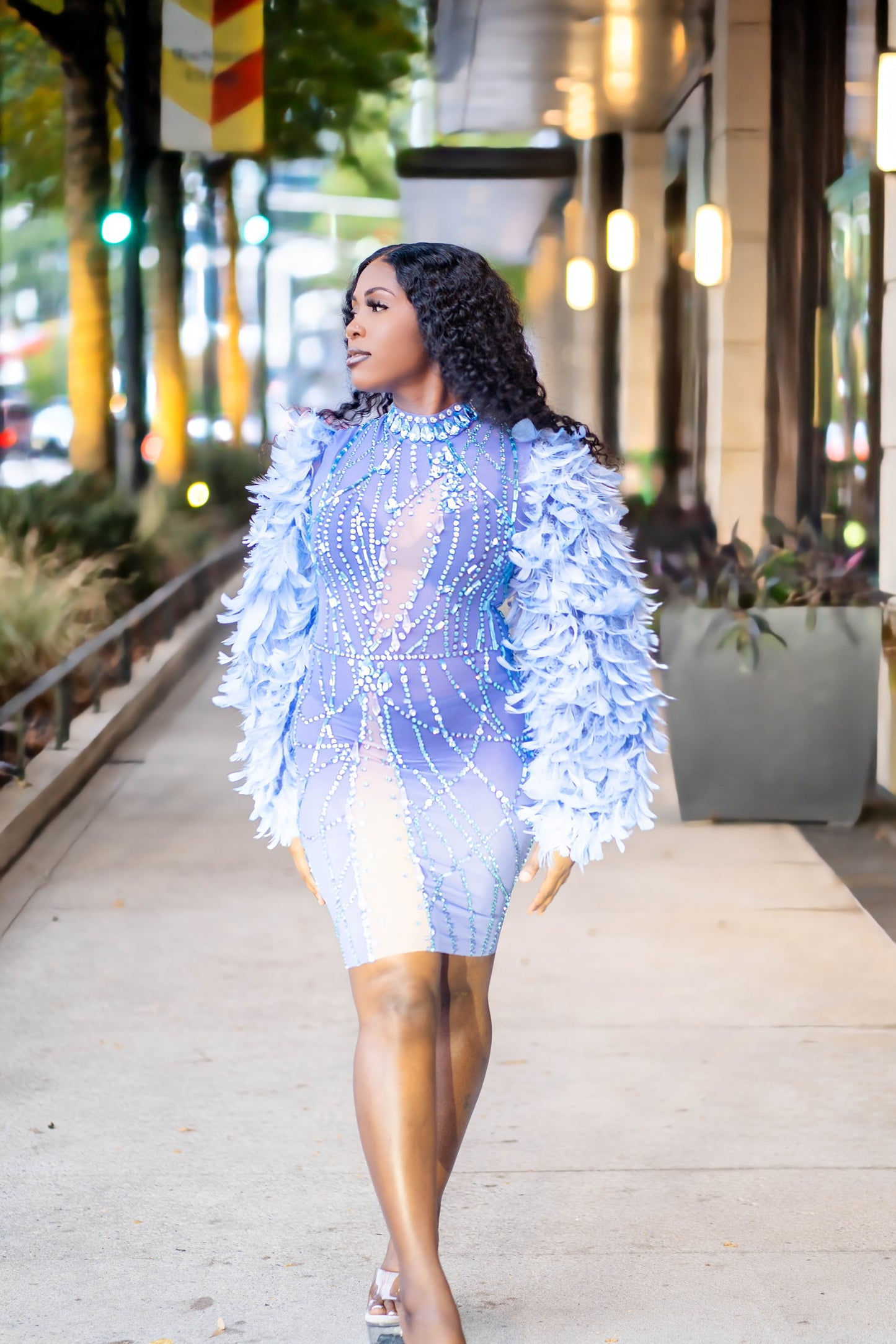 Feather Me Baby Blue Diamond Dress