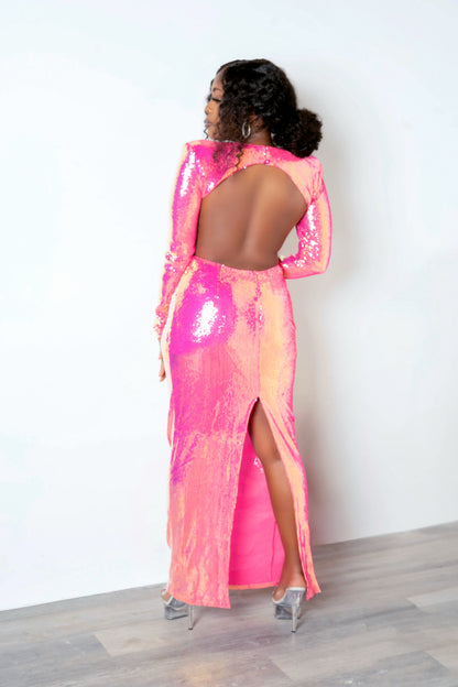 Victoria Fluorescent Pink Sequin Dress