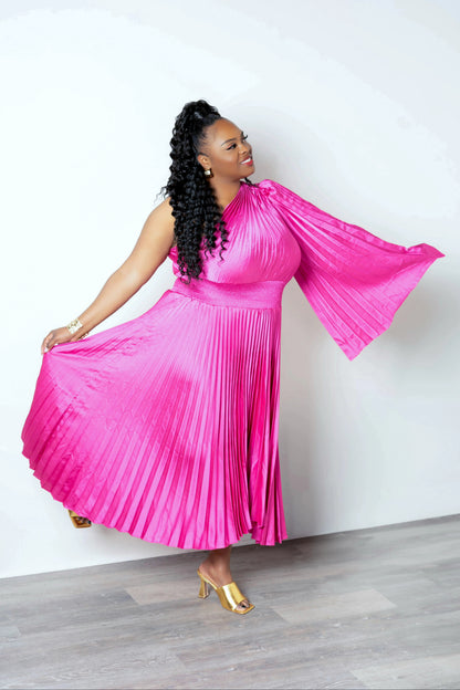 Always Sweet Fuchsia Pink Pleated Dress