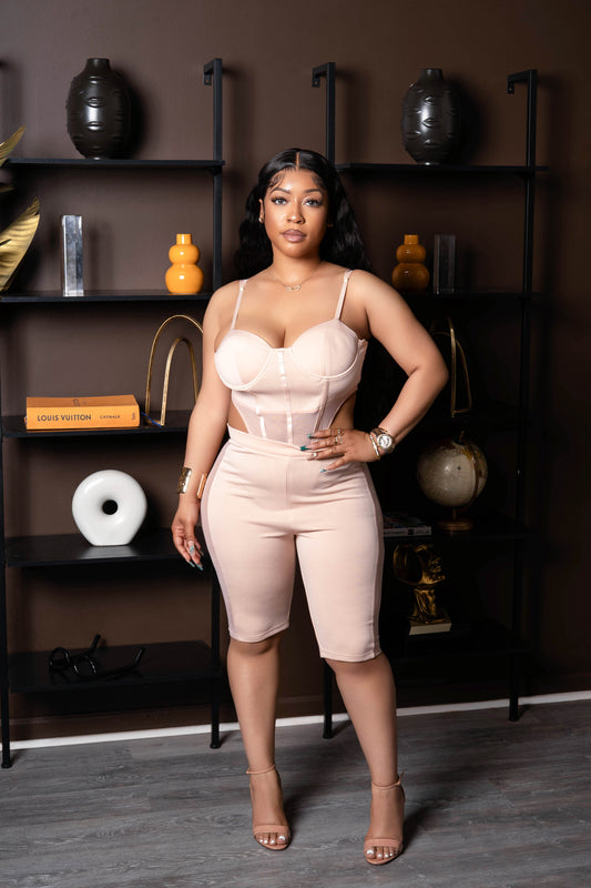 Meet Me There Nude Bodysuit & Short 2PC. Set
