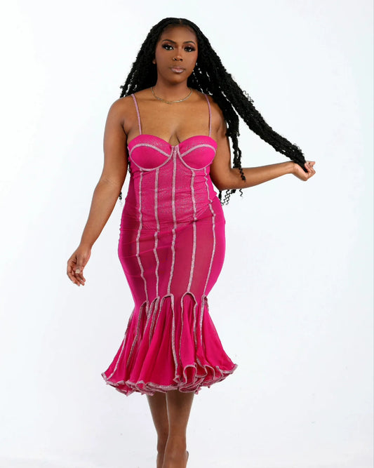 STARLIGHT PINK MEST RUFFLE DRESS